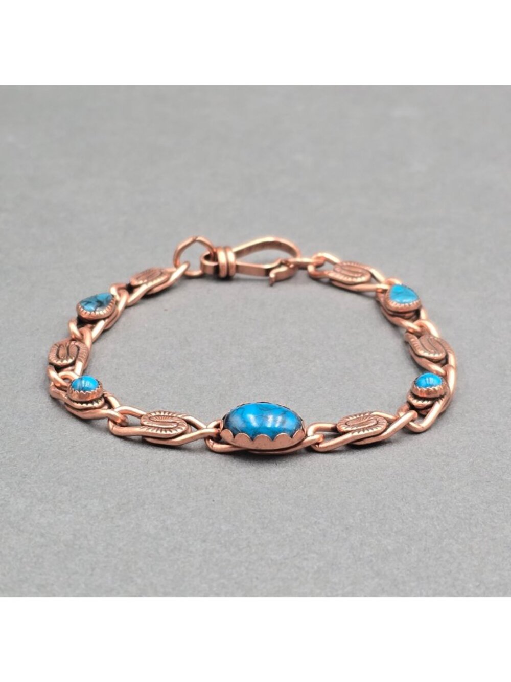 Vintage Sunbell Copper Turquoise Bracelet 7.5" Southwestern Snail Link Boho - Picture 2 of 12